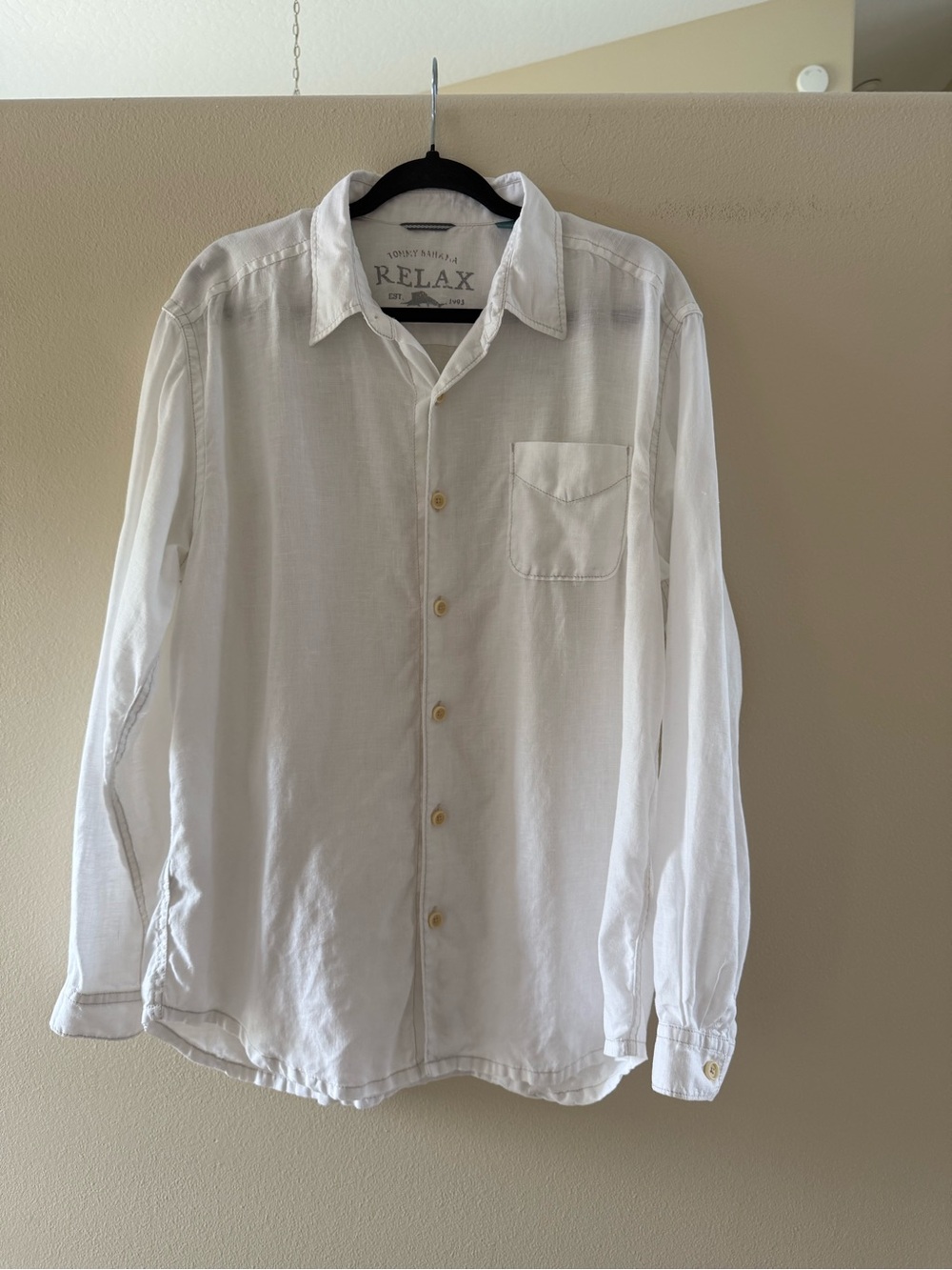 Tommy Bahama Men’s Relax White Long Sleeve Linen Casual Button-Down Shirt